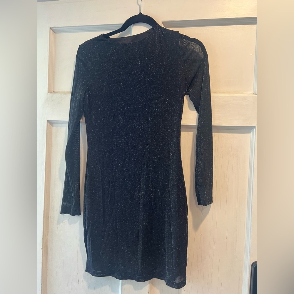 Small Shimmery Black Bodycon Mini Dress - Small